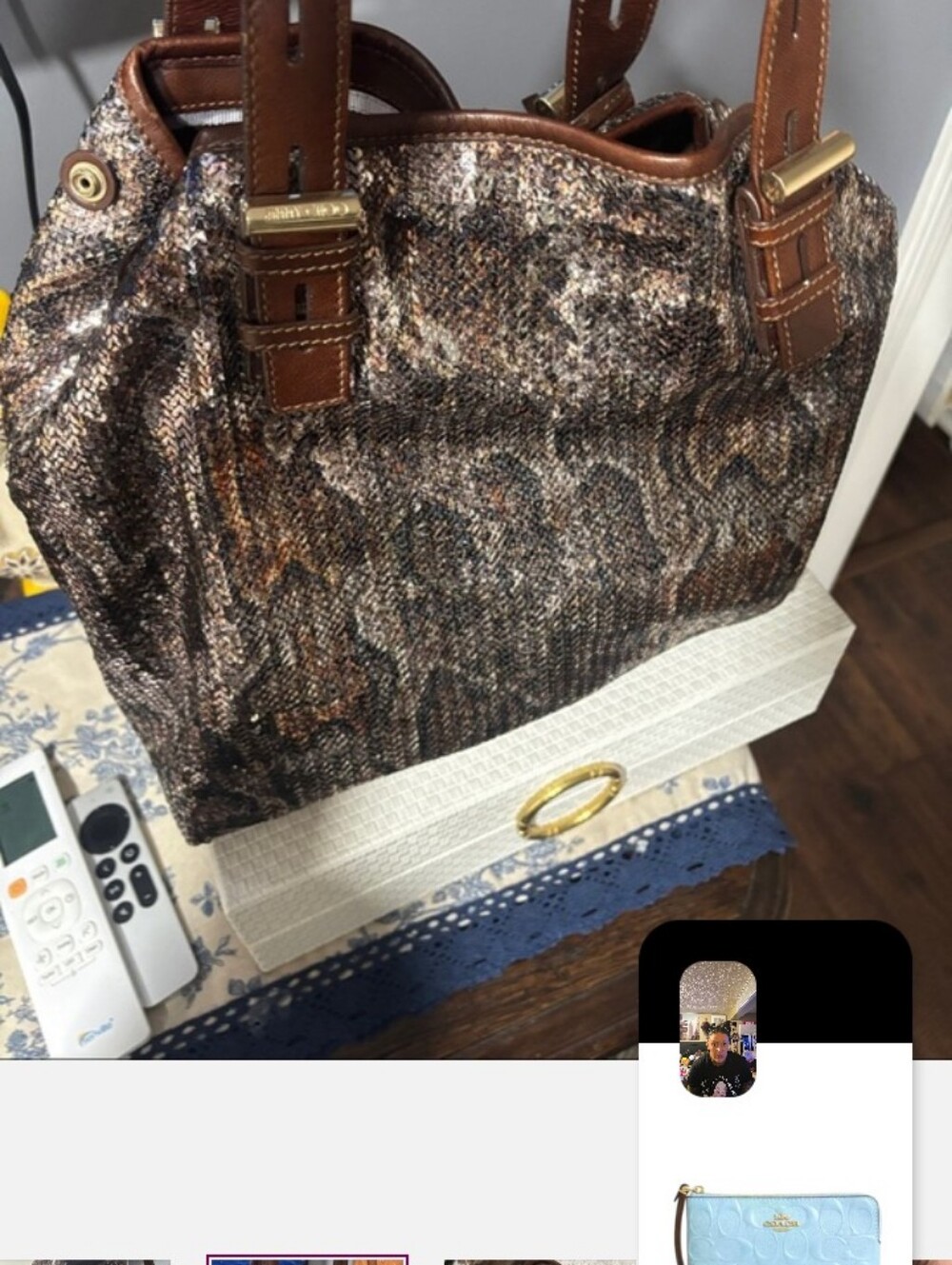 Jimmy Choo Sequined Python Snake Pattern Leather "Bea" Tote - Picture 7 of 11
